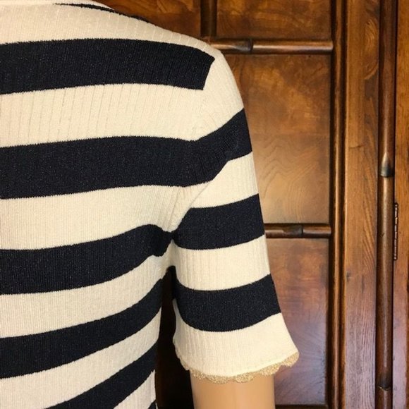 LOFT Scallop Gold Tip Sleeve Stripe Rib Knit Top - Picture 9 of 14